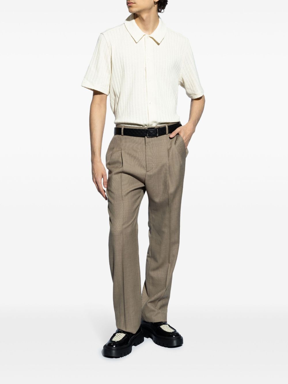 Shop Samsoe & Samsoe Sakvistbro Ribbed Button-up Shirt In Neutrals