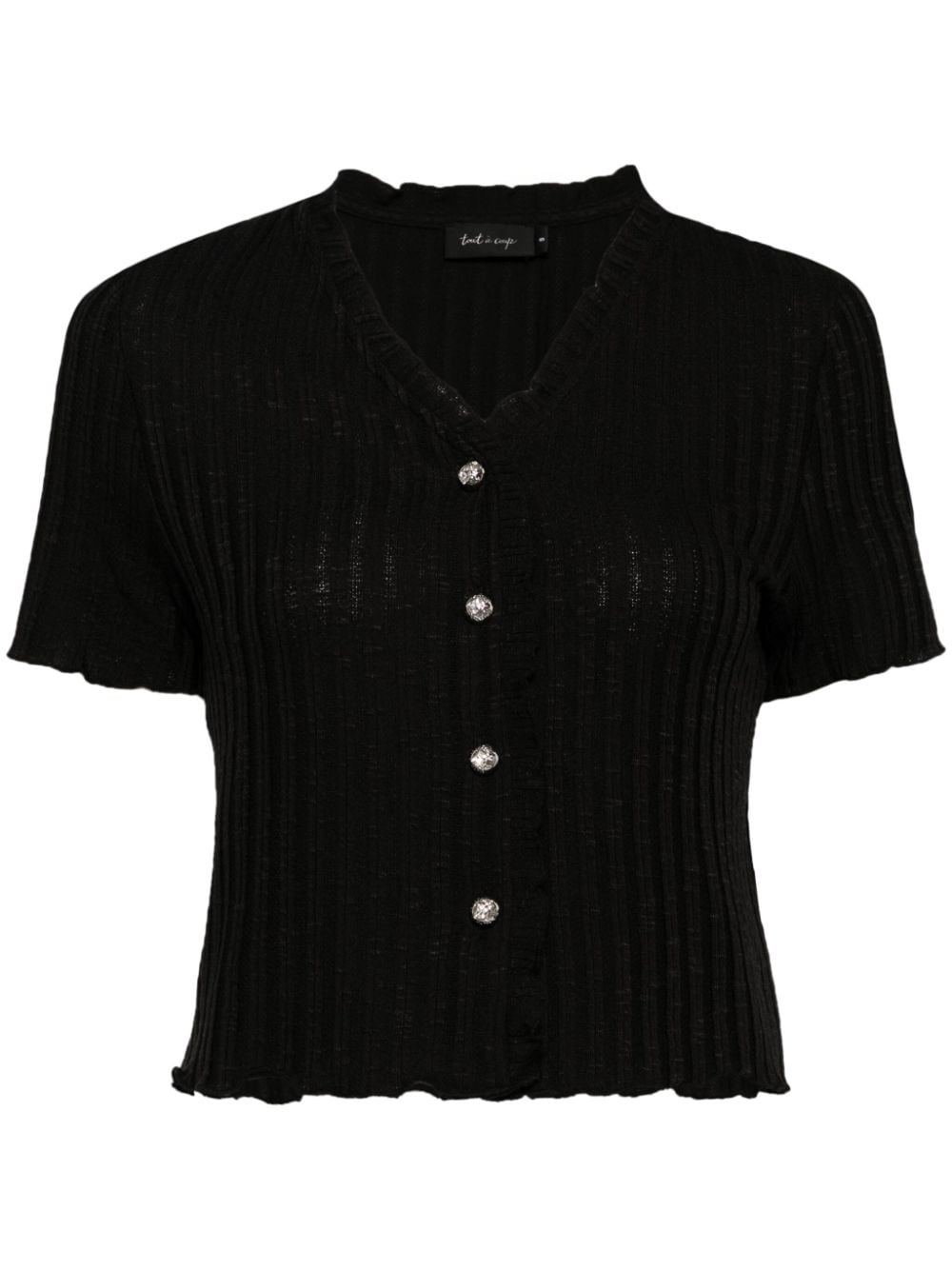 Tout A Coup Button-up Ribbed T-shirt In Black