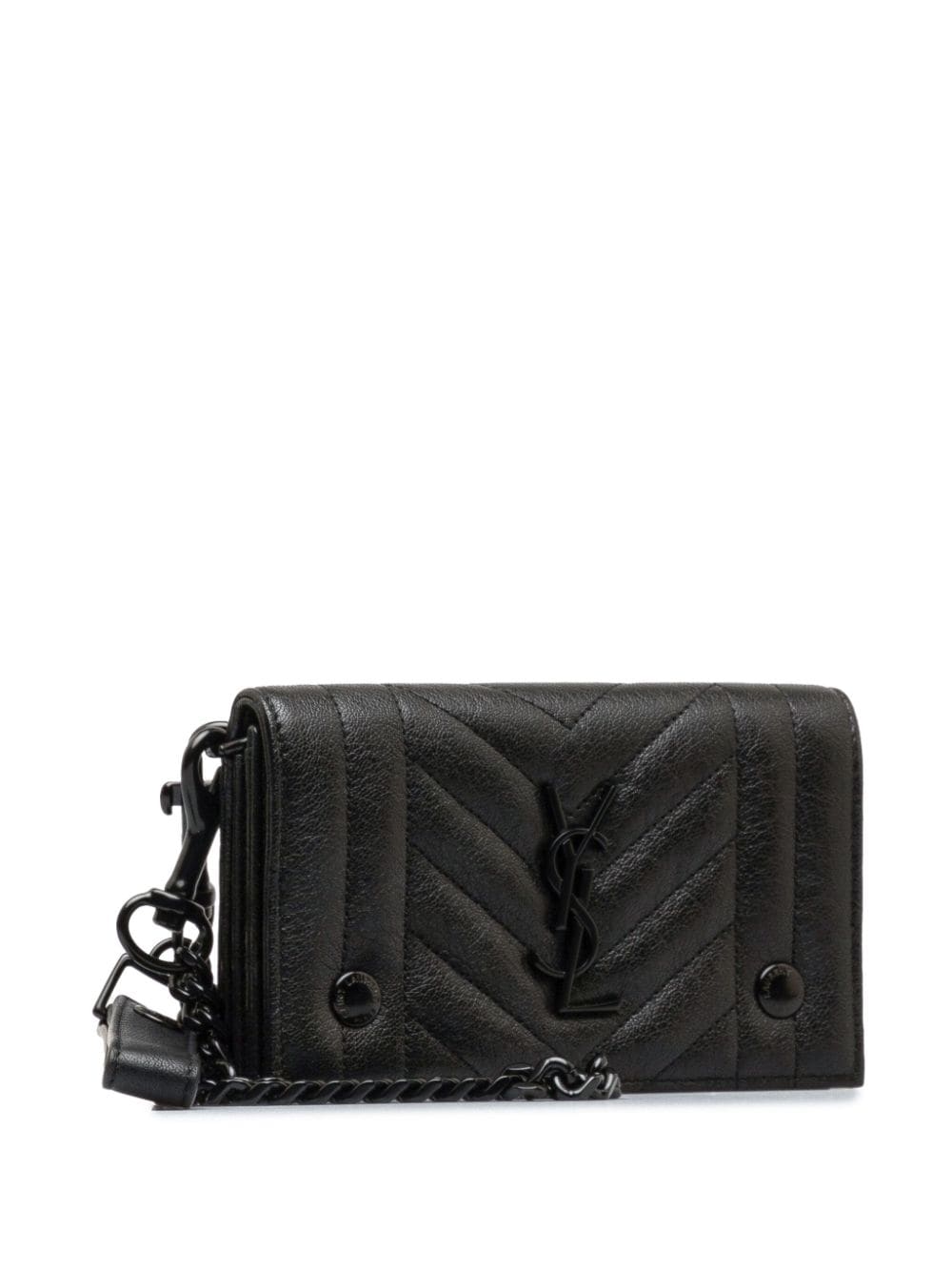 Pre-owned Saint Laurent 2016 Classic Monogram Matelasse Short Chain Flap Wallet Clutch Bag In Black