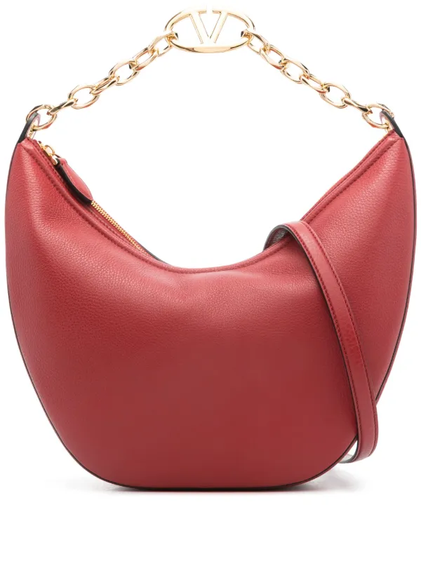 【新season】VALENTINO Vロゴ ムーンジップアップ トートバッグ Vロゴ ムーン レザー スモール チェーン付き ホーボーバッグ for