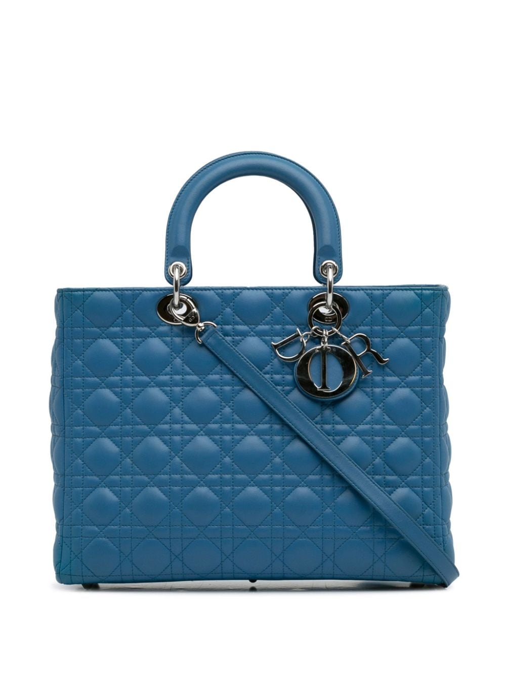 Pre-owned Dior 2011 Large Lambskin Cannage Lady  Satchel In Blue