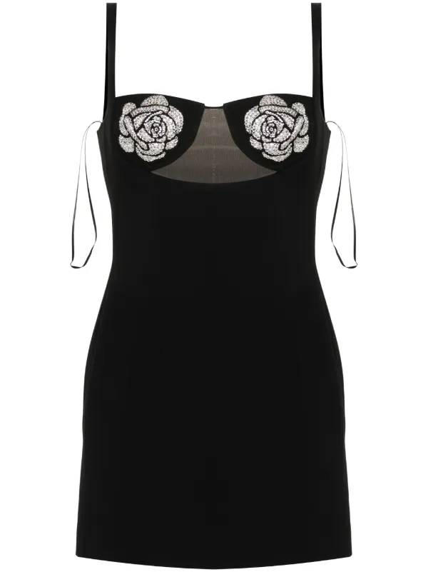 David Koma Floral-appliqué Mini Dress in Black