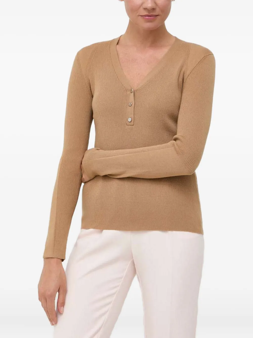 BOSS ribbed V-neck sweater | Neutrals | Image 1
