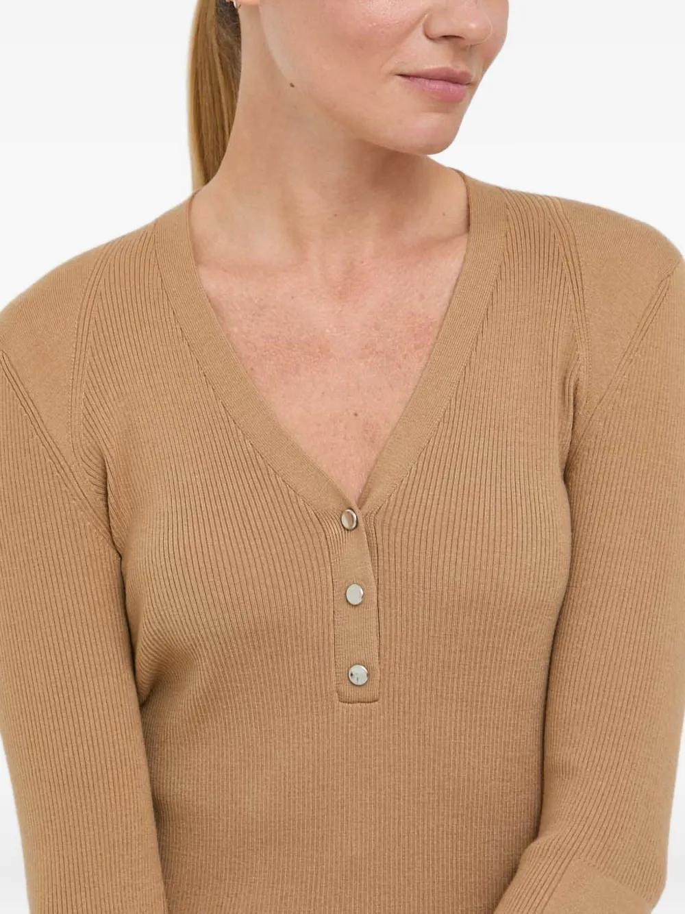 Hugo Boss Ribbed V-neck Sweater In Brown