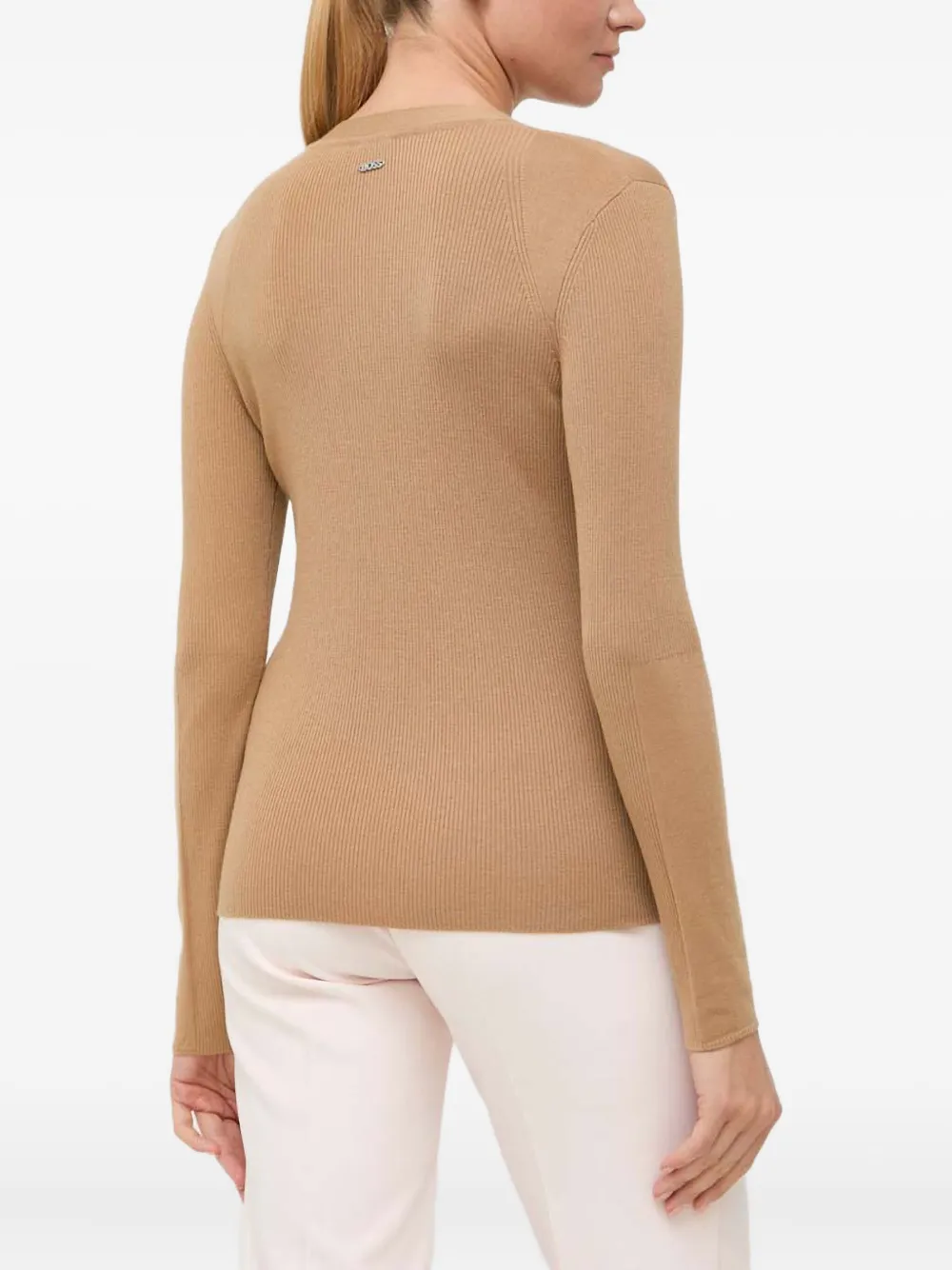 Hugo Boss Ribbed V-neck Sweater In Brown