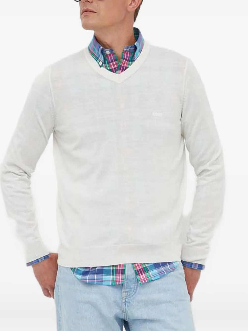 BOSS V-neck embroidered-logo sweater | White | Image 1