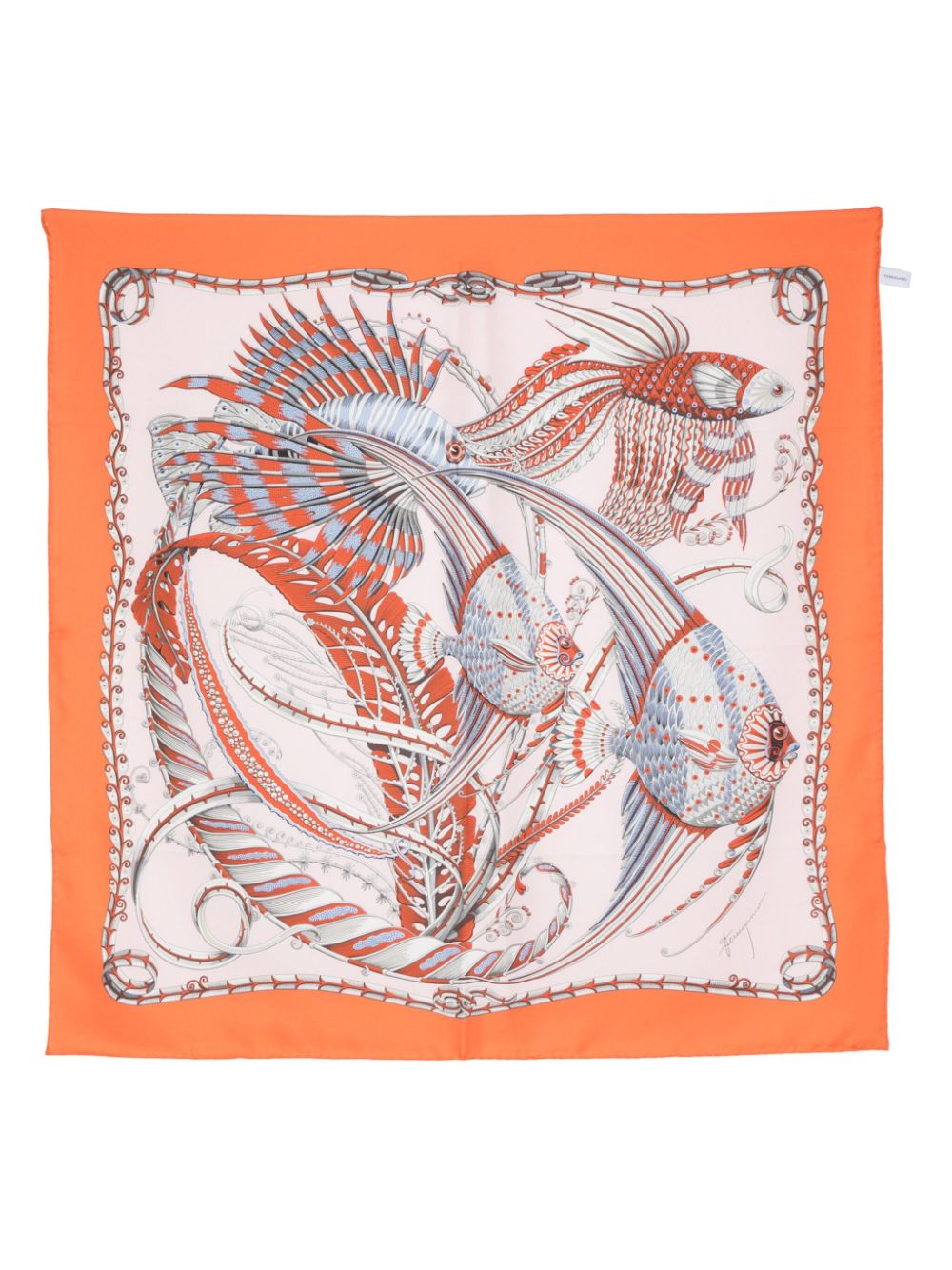 Ferragamo Fish-print Silk Scarf In Orange
