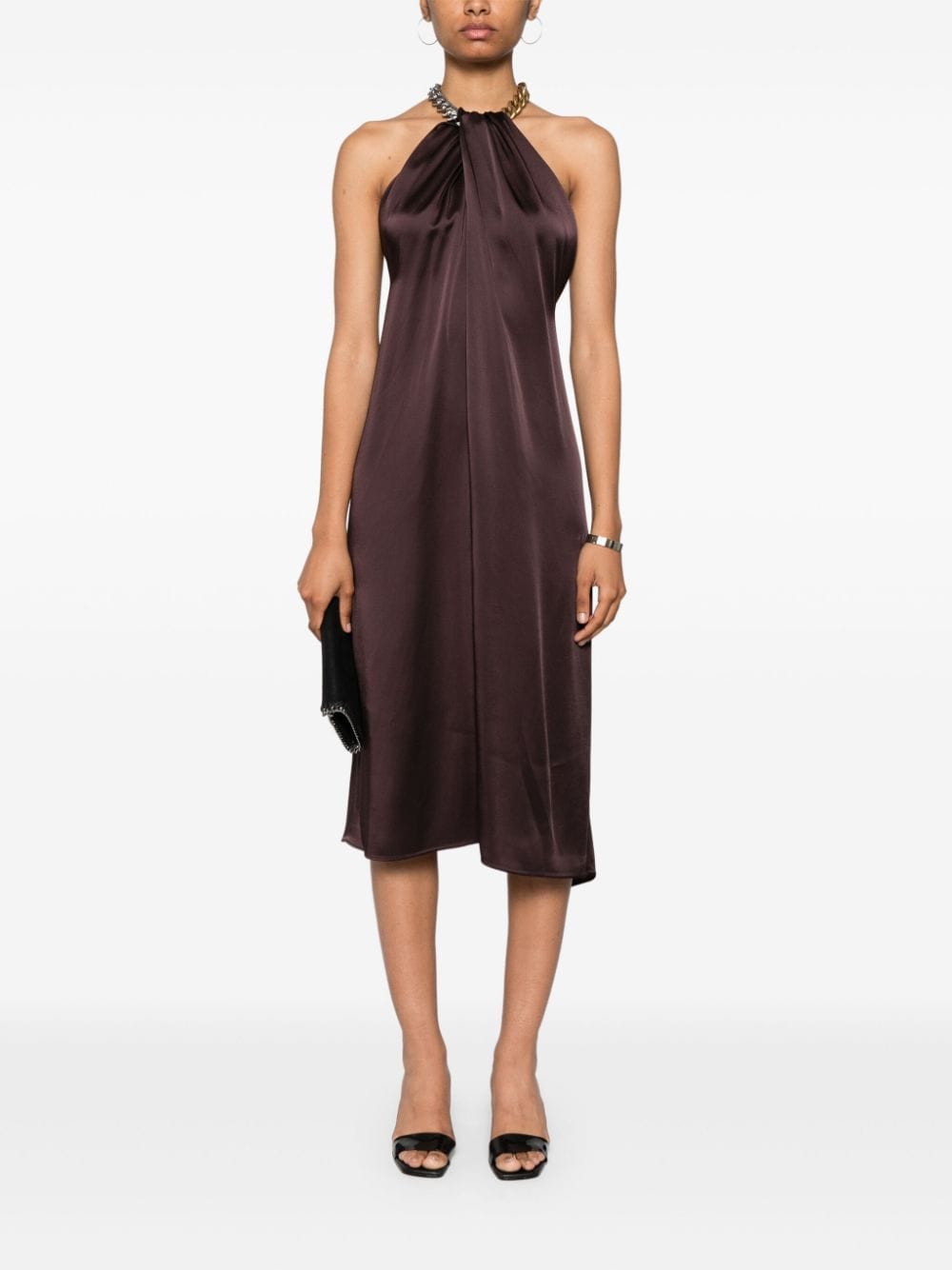 Shop Stella Mccartney Falabella-chain Midi Dress In Brown