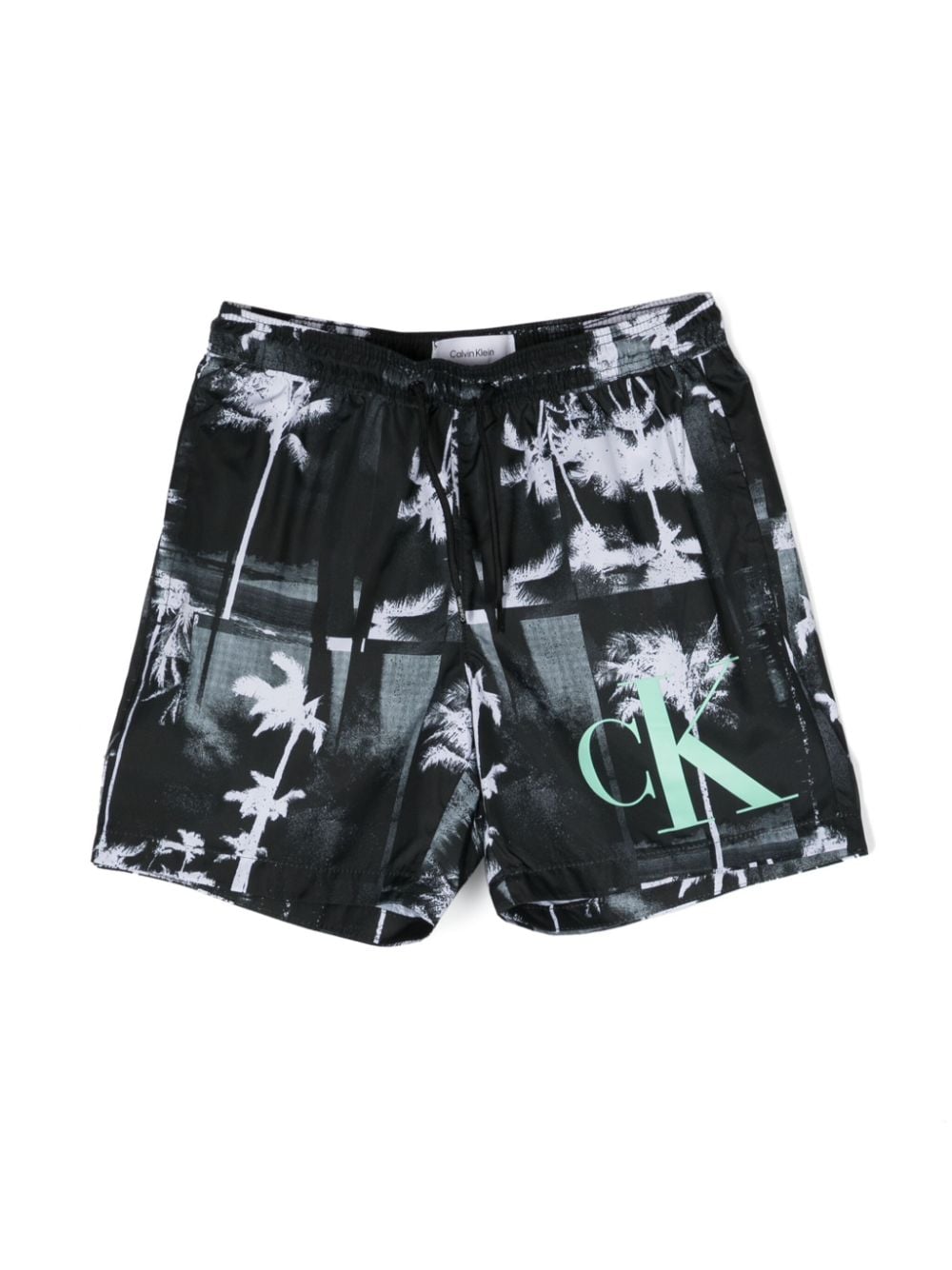 Shop Calvin Klein Palm Tree-print Swim Shorts In Black