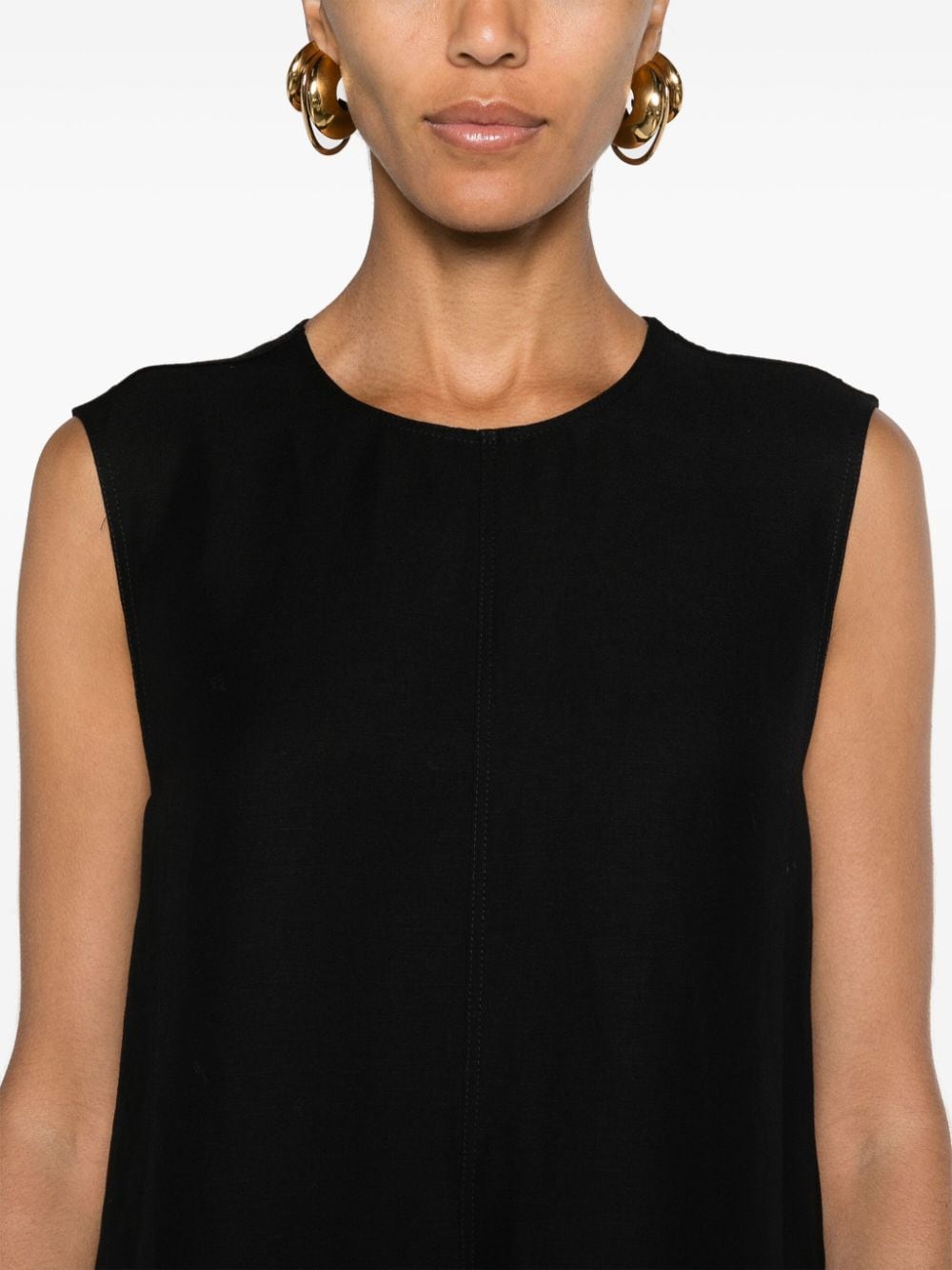 Shop Fabiana Filippi Round-neck Twill Midi Dress In Black