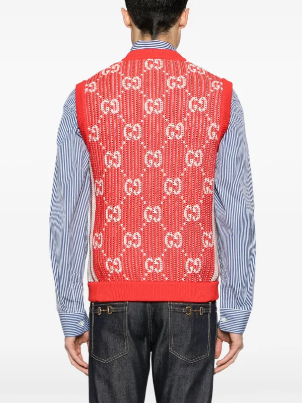 Gucci GG Jacquard Knitted Vest | Red | FARFETCH