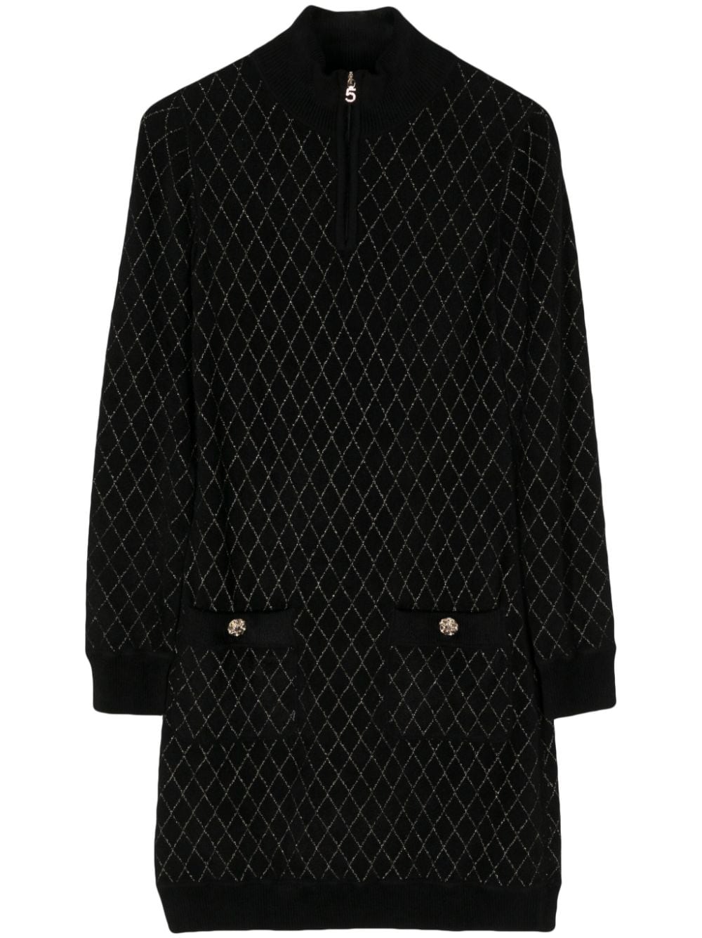 Pre-owned Chanel 2000s Diamond-pattern Knitted Dress In Black