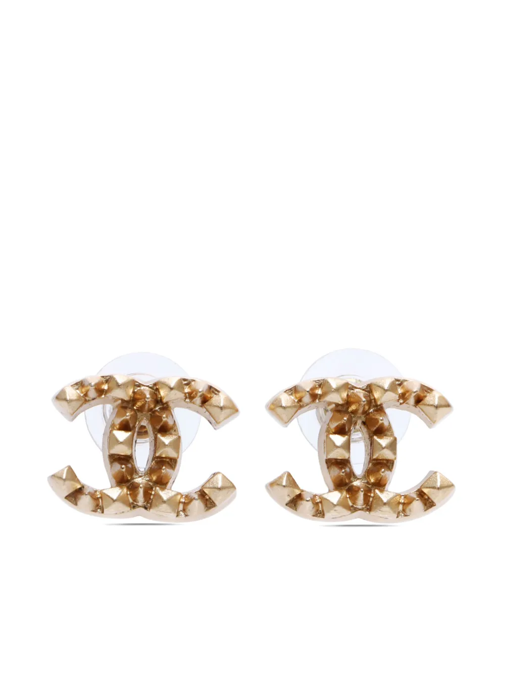 Pre-owned Chanel 2003 Cc Stud Earrings In Gold