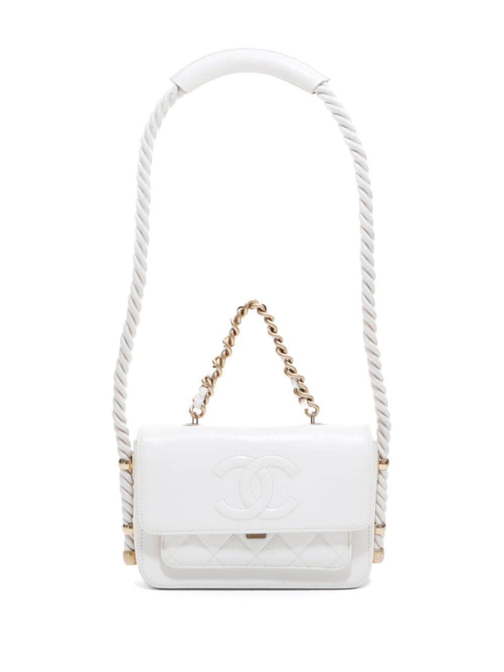 Pre-owned Chanel 2018-2019 Matelassé 2way Shoulder Bag In White