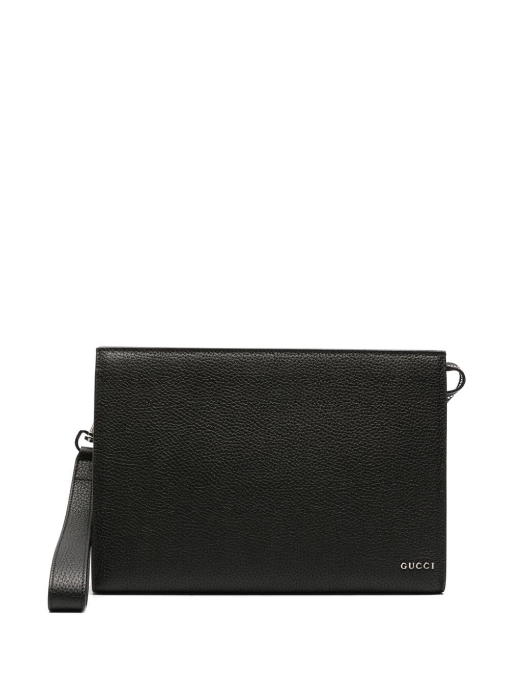 Gucci logo-lettering leather clutch bag - Nero