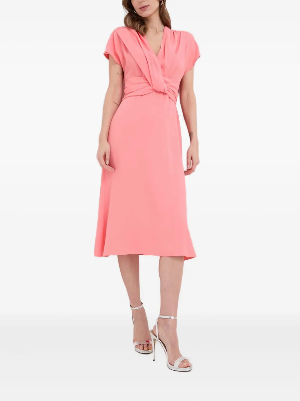 BOSS Jurk met gedraaid detail en V-hals - Roze