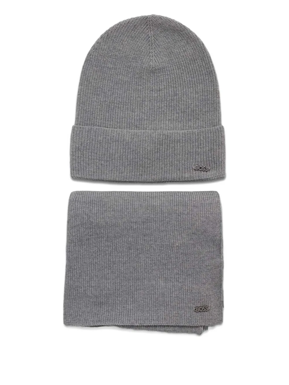 Hugo Boss Ribbed Scarf Beanie Set In Gray