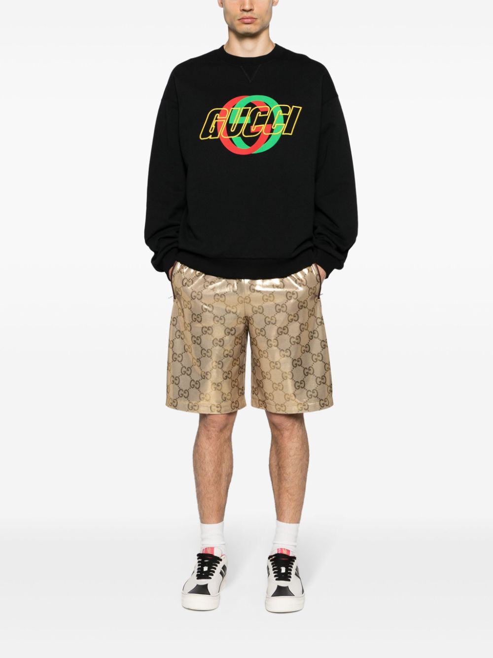 Shop Gucci Logo-embroidered Cotton Sweatshirt In Black