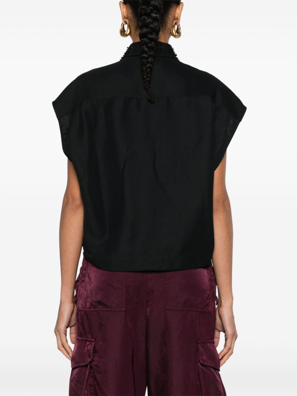 Shop Fabiana Filippi Rhinestone-appliqué Twill Shirt In Black