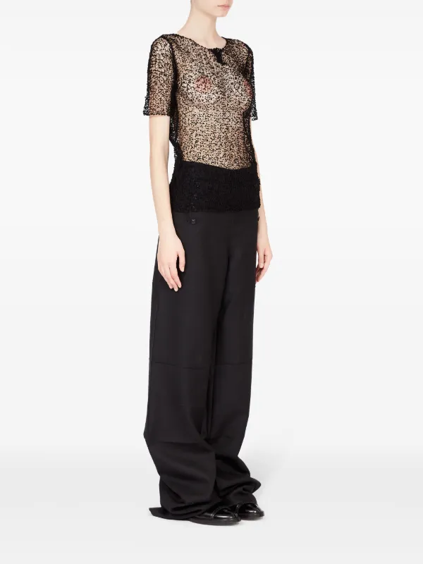 Maison Margiela dot-embroidered semi-sheer Top | Black | FARFETCH GE