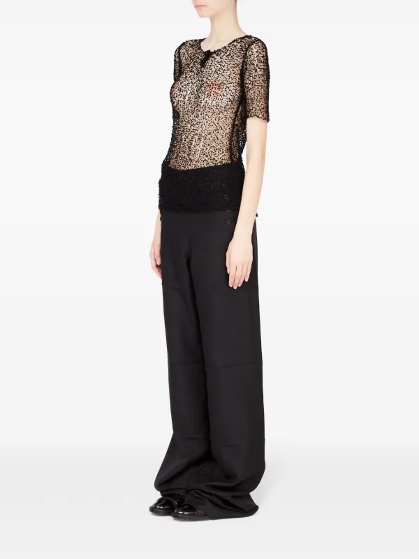 Maison Margiela dot-embroidered semi-sheer Top | Black | FARFETCH RO