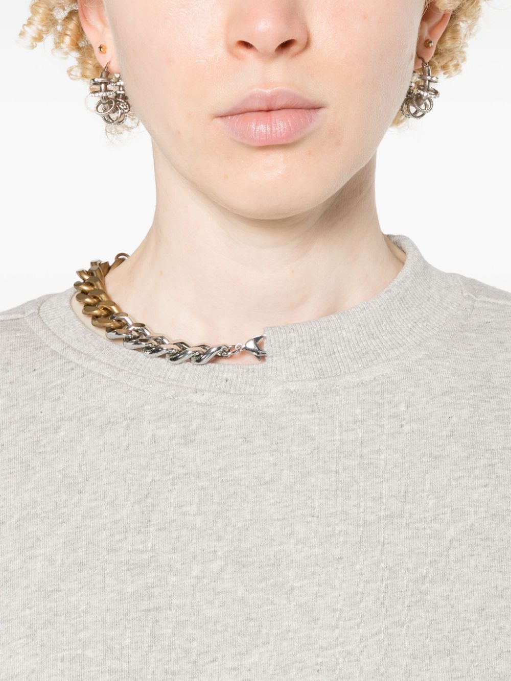 Shop Stella Mccartney Chain-link-detailing Mélange Sweatshirt In Grey