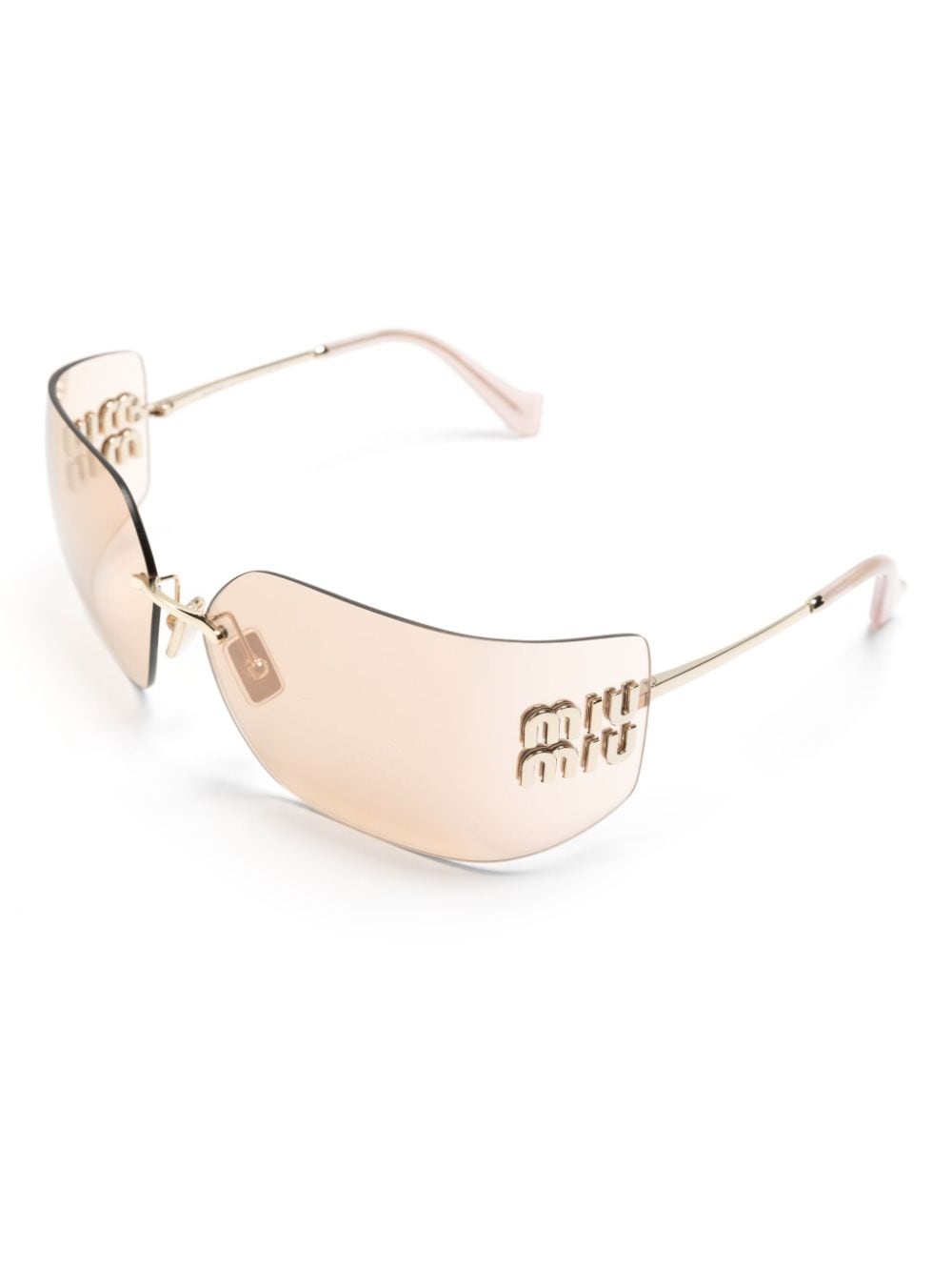 Shop Miu Miu Logo-plaque Wraparound-frame Sunglasses In Gold