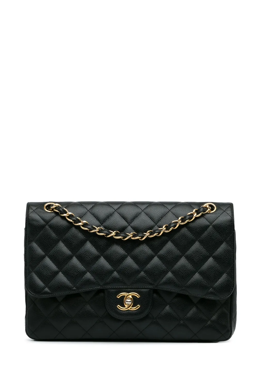 Pre-owned Chanel 2011 Jumbo Classic Caviar Double Flap Shoulder Bag In Black