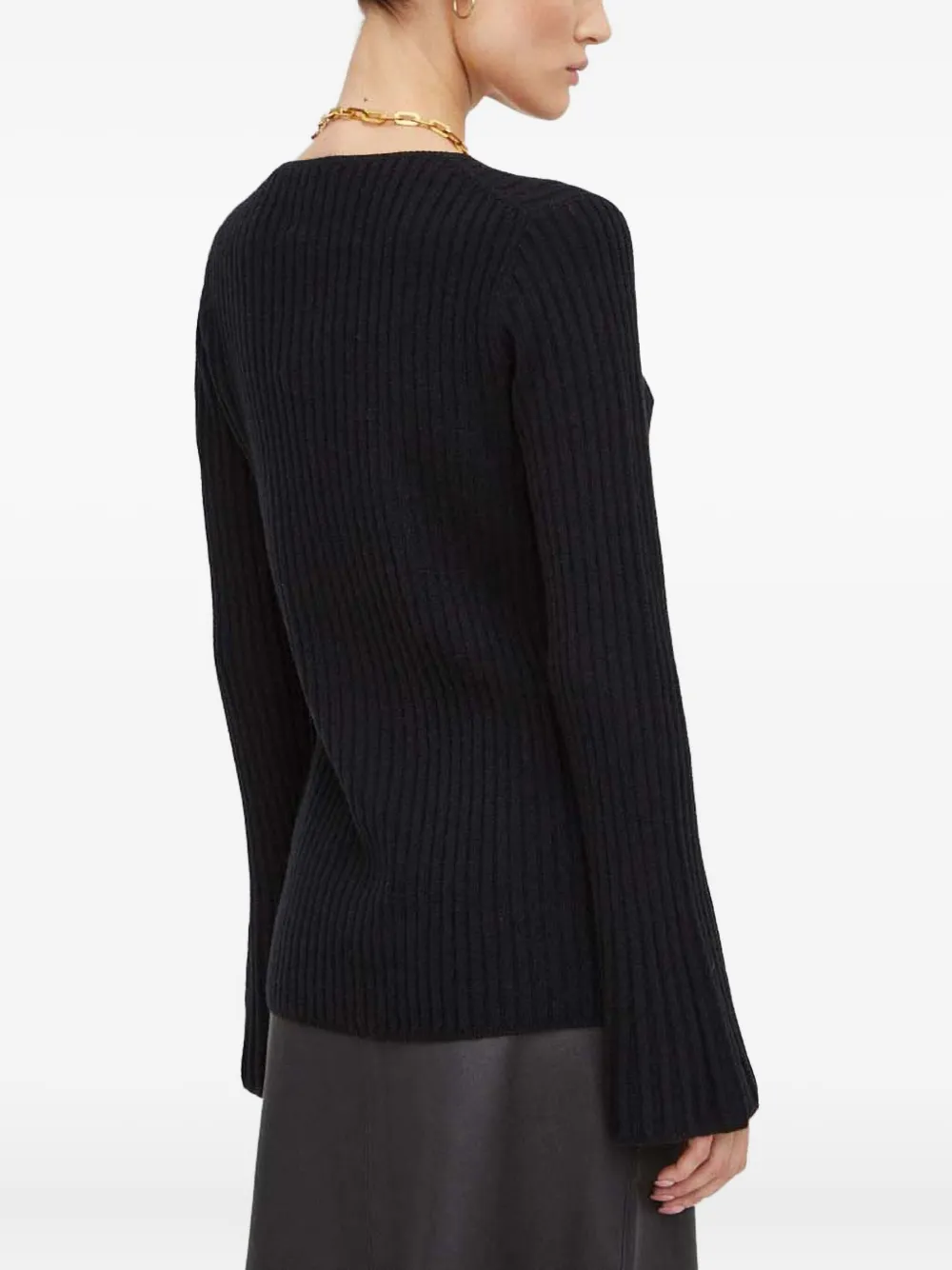 By Malene Birger Bell-sleeve Ribbed Sweater In Black