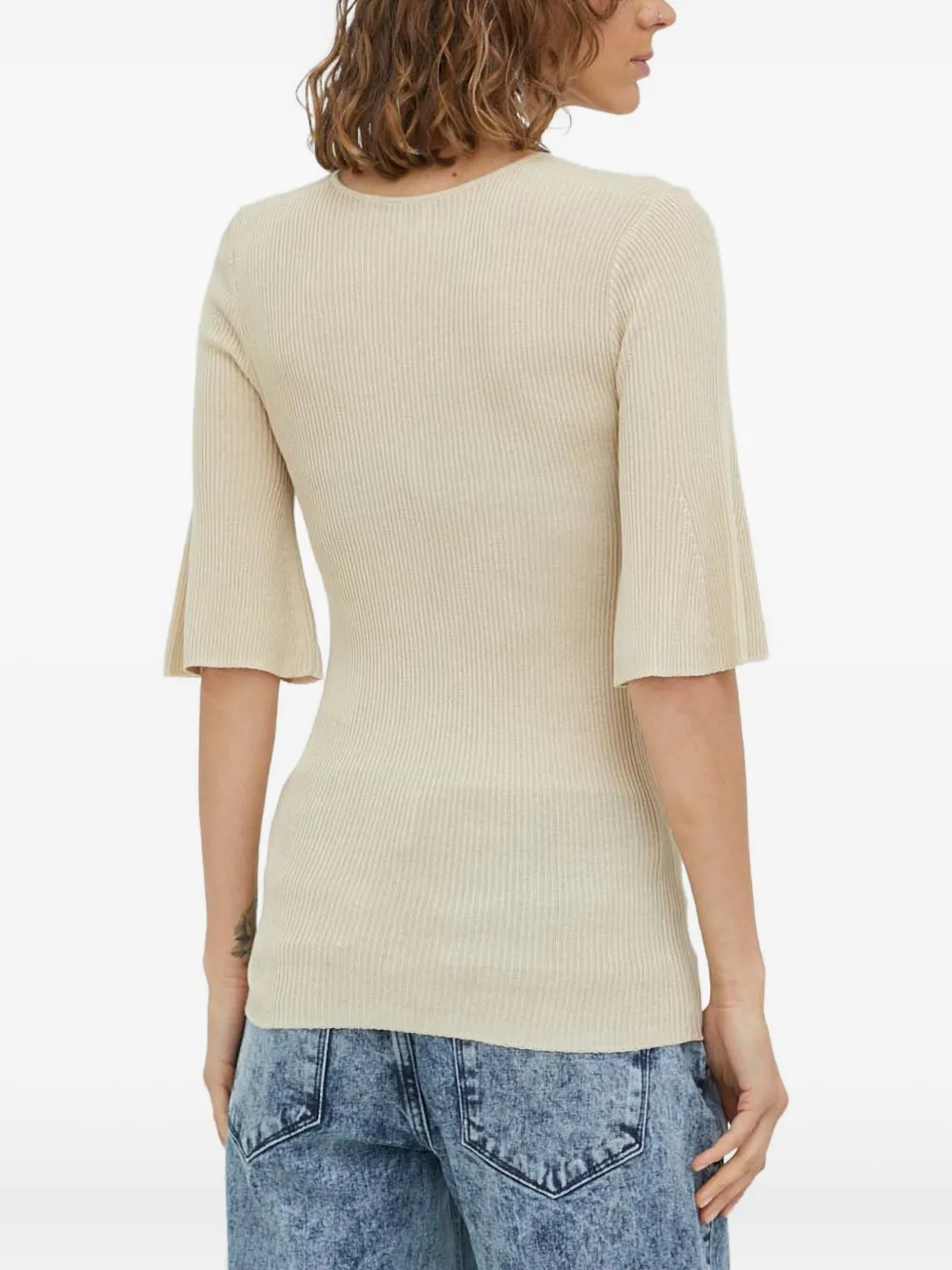 By Malene Birger Flared geribbelde top Beige