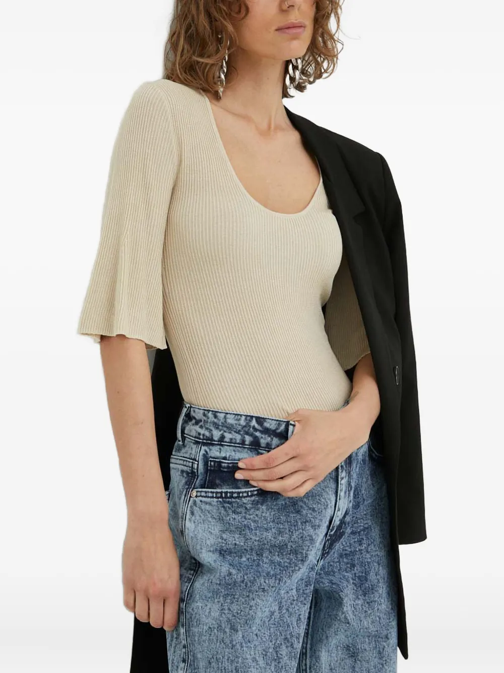 By Malene Birger flared ribbed top | Neutrals | Image 1