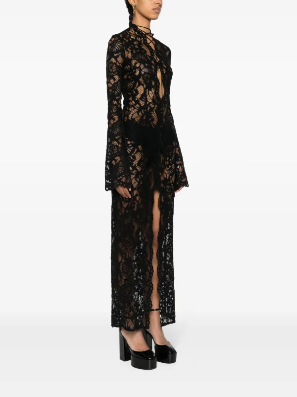 MANUR Sally Lace Midi Dress | Black | FARFETCH