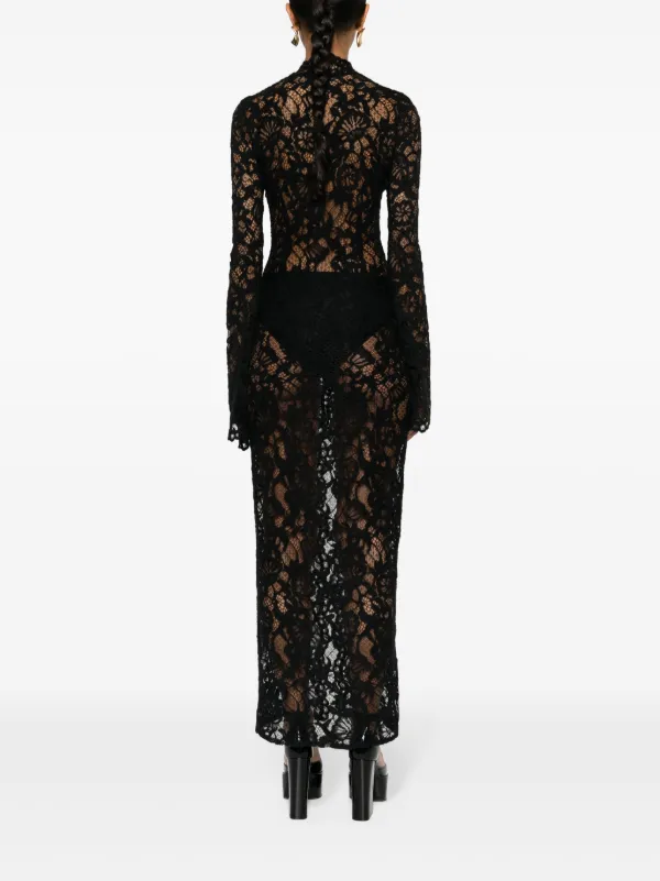 MANUR Sally Lace Midi Dress | Black | FARFETCH