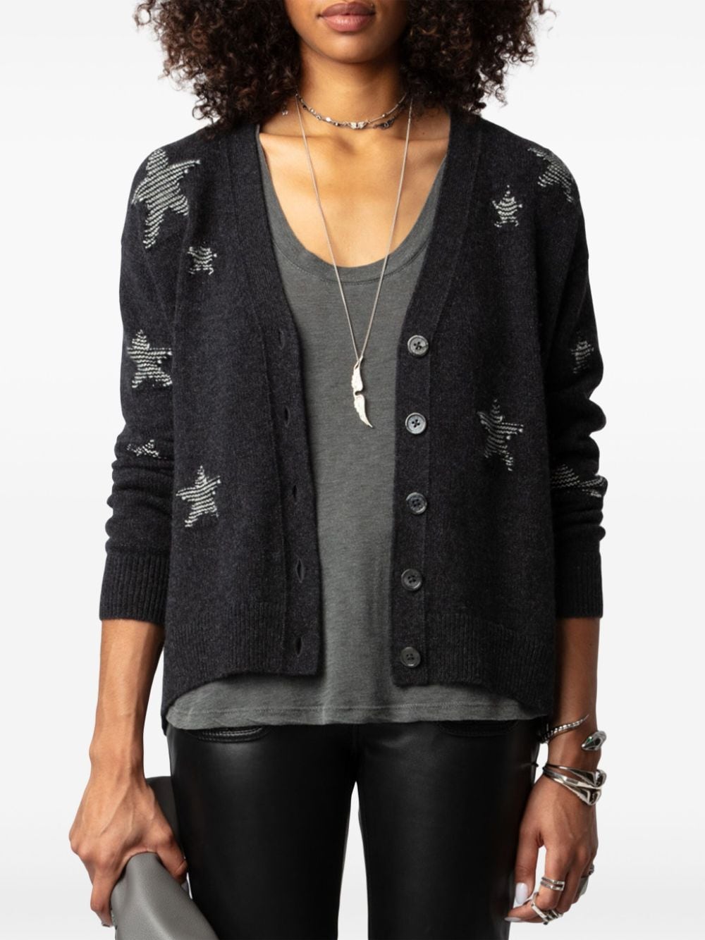 Shop Zadig & Voltaire Mirka Stars Cardigan In Grey