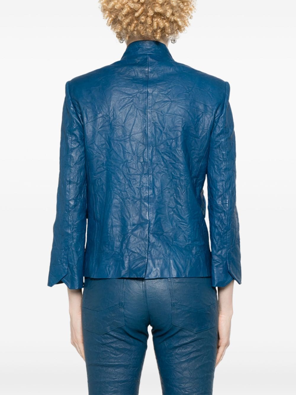 Shop Zadig & Voltaire Verys Crinkled Leather Blazer In Blue