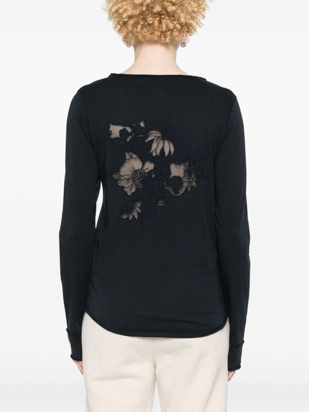 Shop Zadig & Voltaire Floral-embroidery Cotton T-shirt In Blue