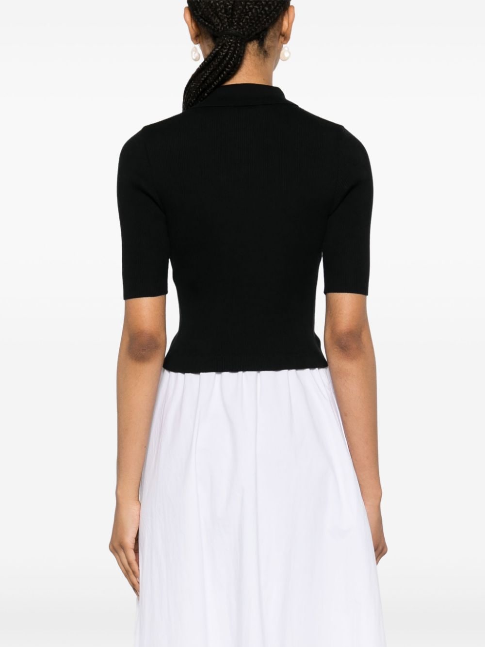 Shop Auralee Giza Fine-ribbed Polo Top In Black
