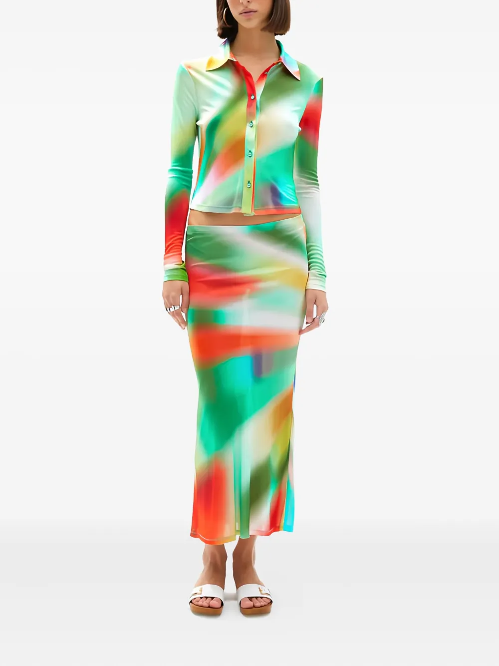 SIEDRES abstract-print long-sleeve shirt - Groen