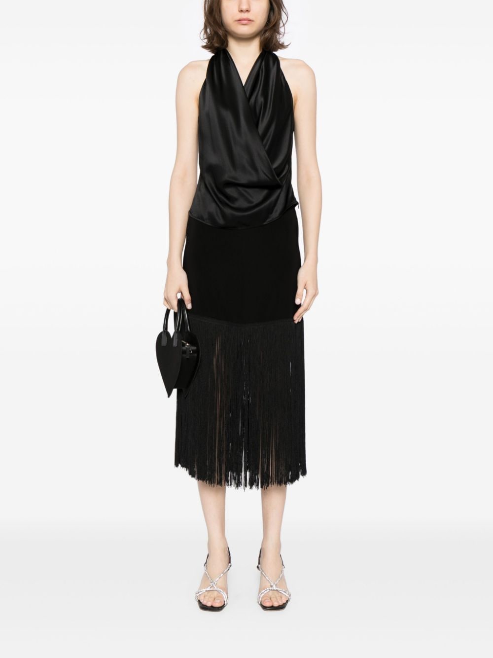 Norma Kamali fringed midi skirt - Zwart