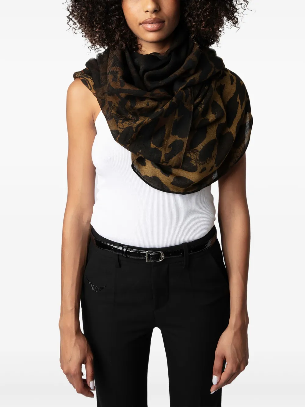 Zadig & Voltaire Leopard-print Scarf In Black
