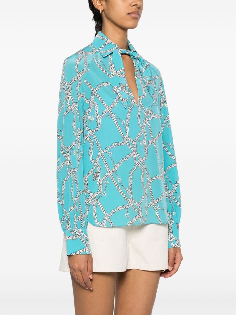 Shop Zadig & Voltaire Tuile Logo-print Silk Blouse In Blue