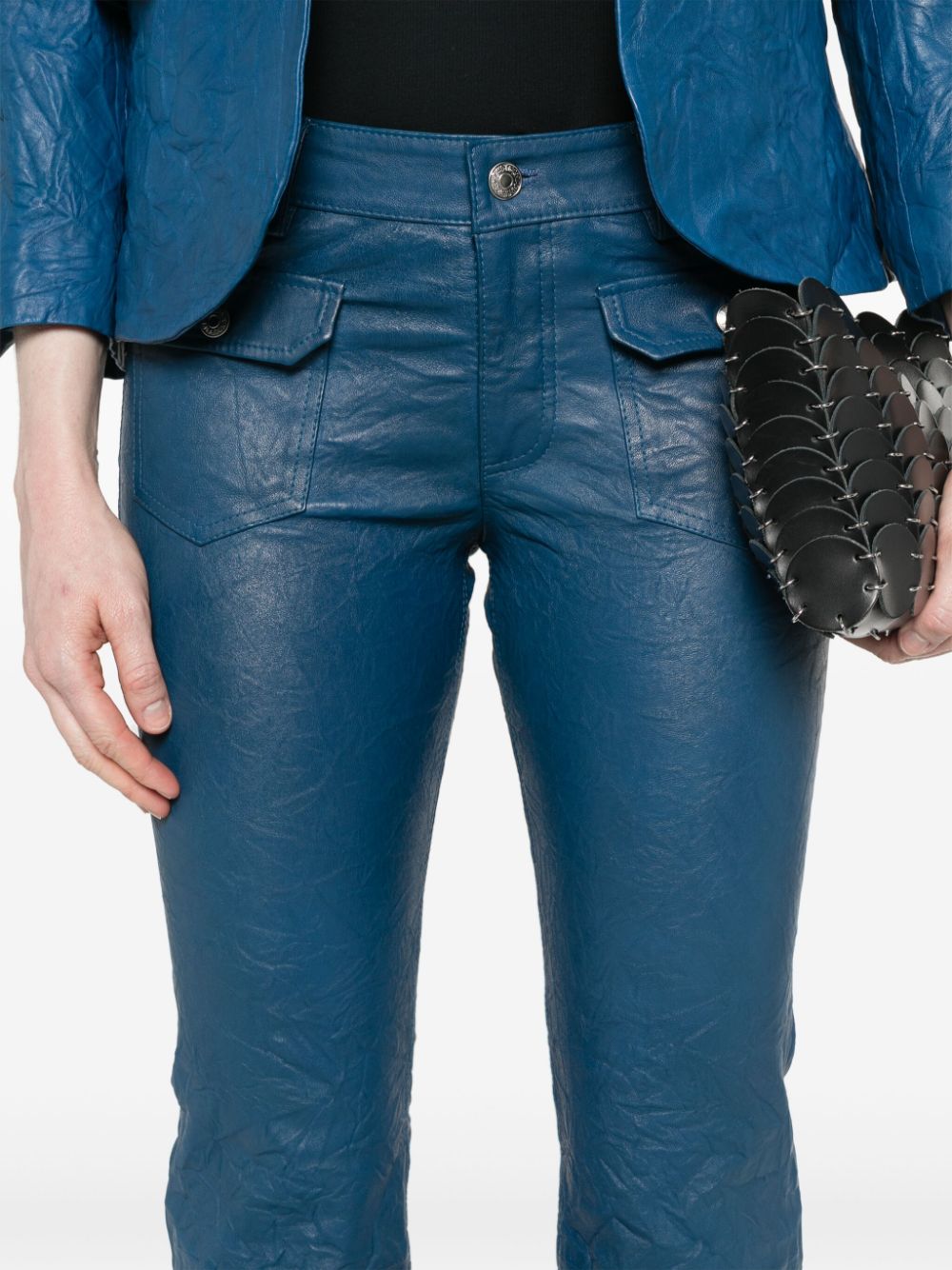 Shop Zadig & Voltaire Hippie Crinkled Leather Flared Trousers In Blue