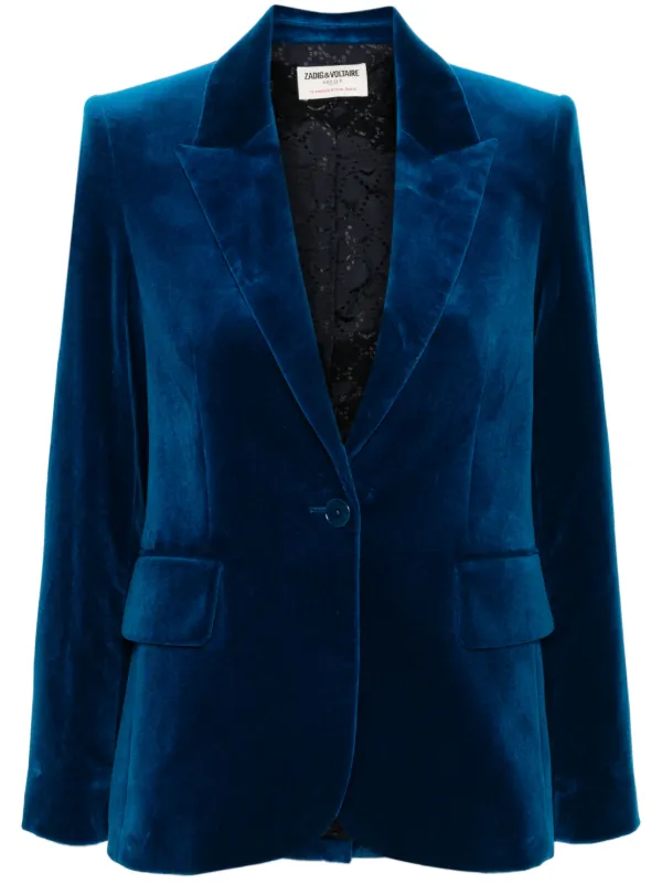 Navy velvet blazer womens best sale