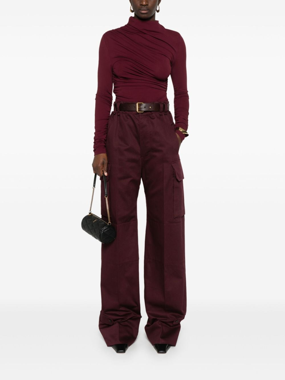 Shop Saint Laurent Logo-embroidered Straight Trousers In Purple