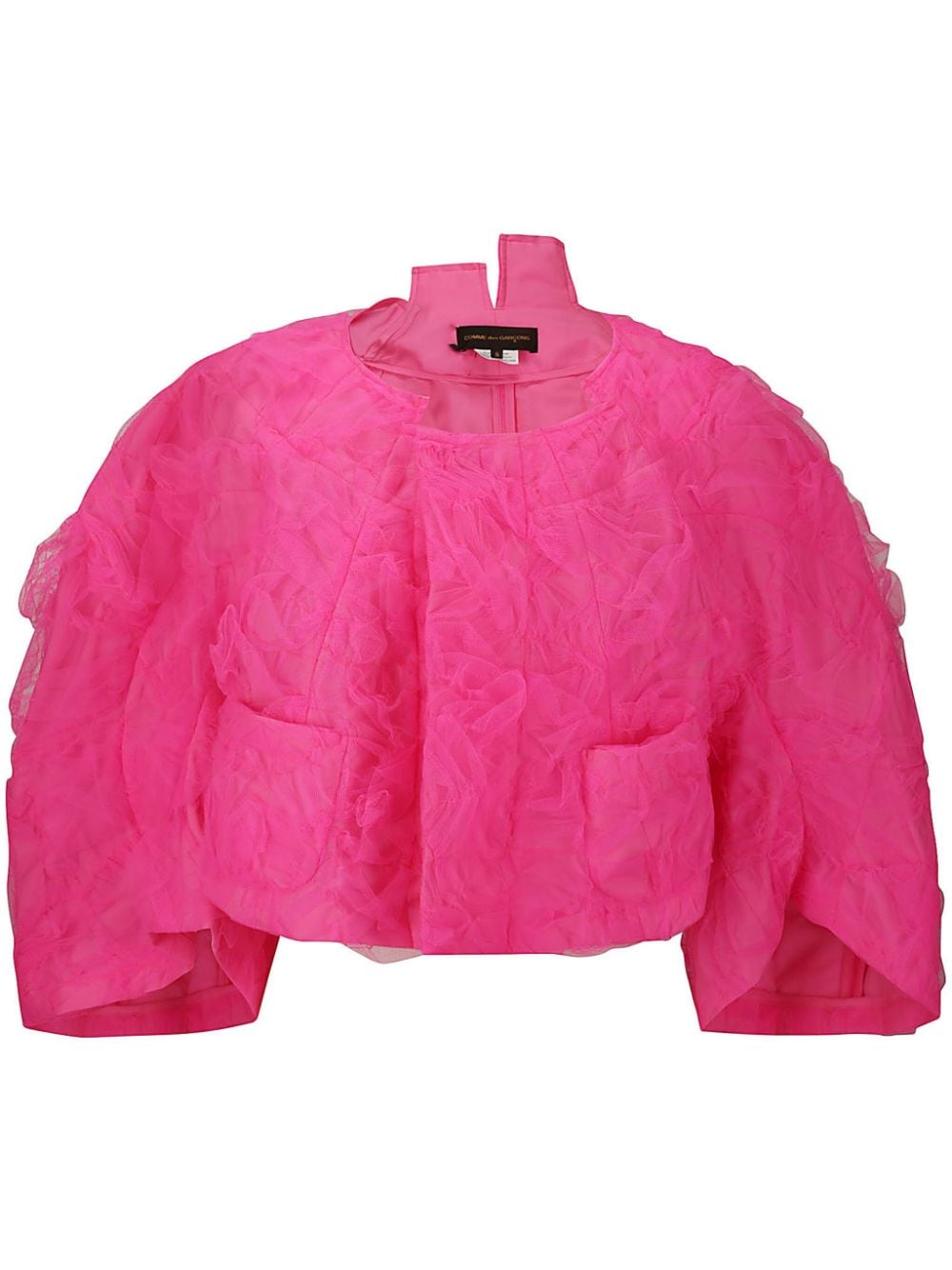 Shop Comme Des Garçons Tulle-overlay Cropped Jacket In Rosa