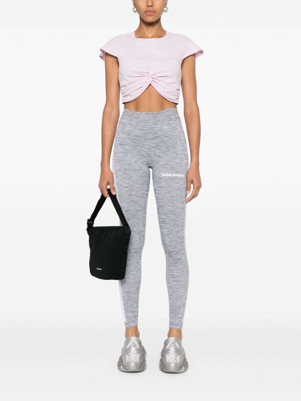 Shop Palm Angels Embroidered-logo Performance Leggings In Grey