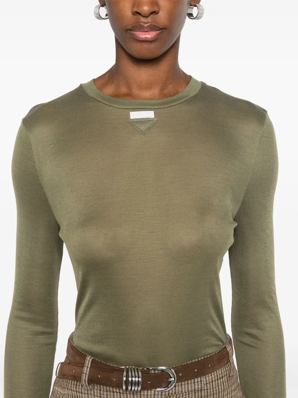 Prada Semi-doorzichtige zijden top met logo Groen