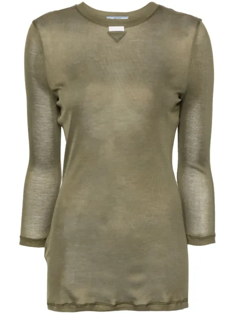 Prada triangle-logo semi-sheer silk top