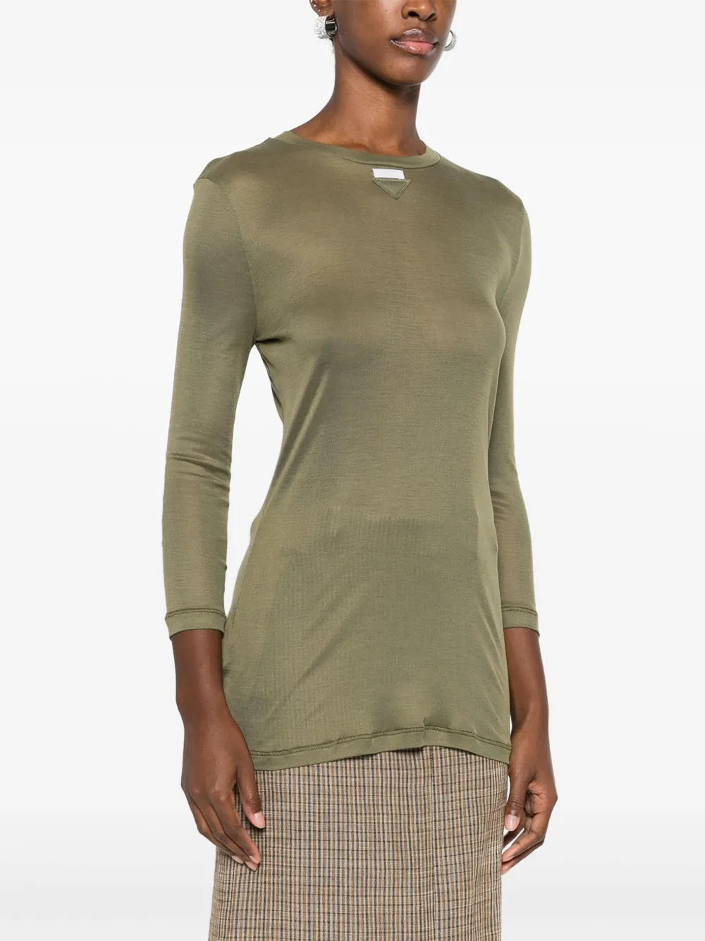 Prada Semi-doorzichtige zijden top met logo Groen