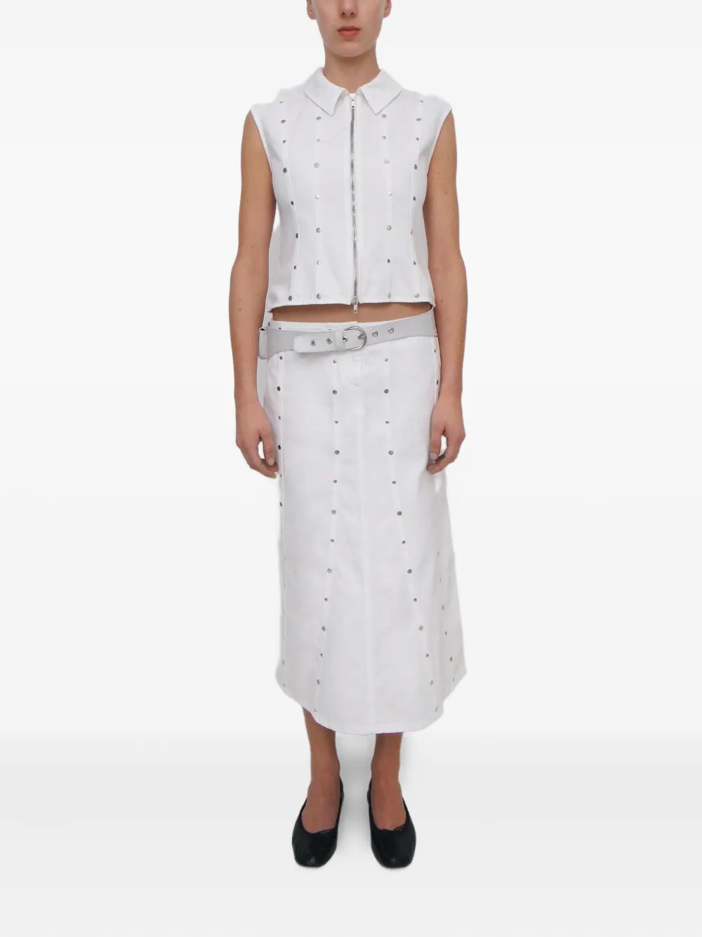 Gimaguas Stud-embellished Midi Skirt In White